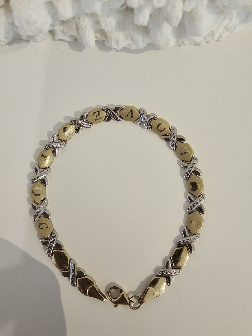 Zales 10K Fine Gold XOXO I LOVE YOU Two-Tone Chain Bracelet 7 1/2" 5 Grams
